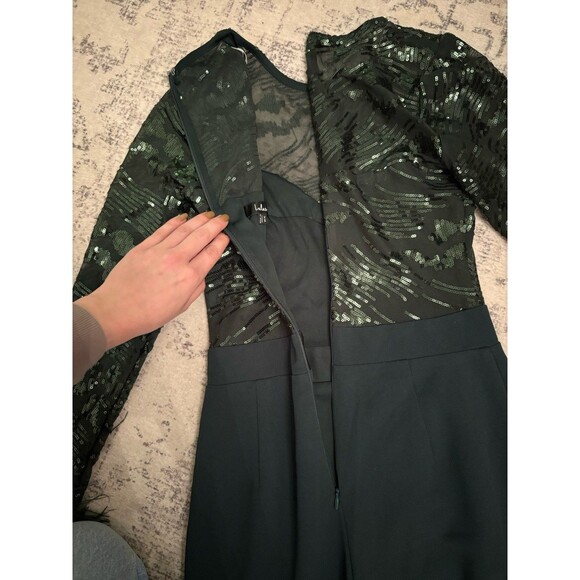 Lulus Limitless Radiance Green Sequin Feather Long Sleeve Jumpsuit Size XS Glam - Picture 8 of 9